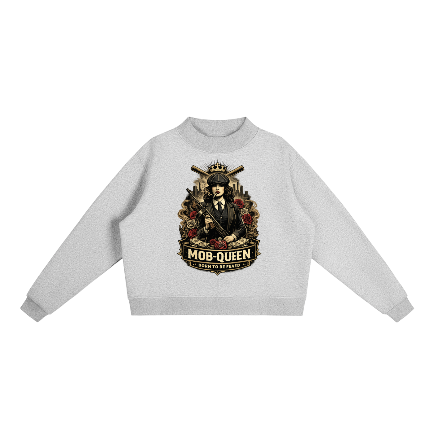 Women's Fleece Mock-Neck Crew Sweatshirt - MobsterNation