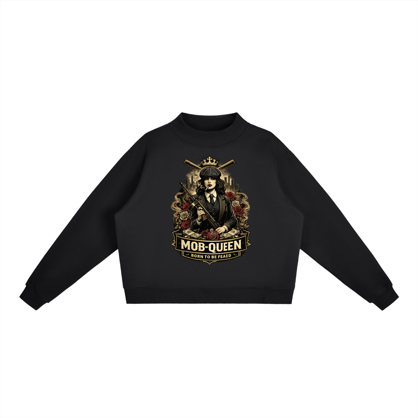Women's Fleece Mock-Neck Crew Sweatshirt - MobsterNation