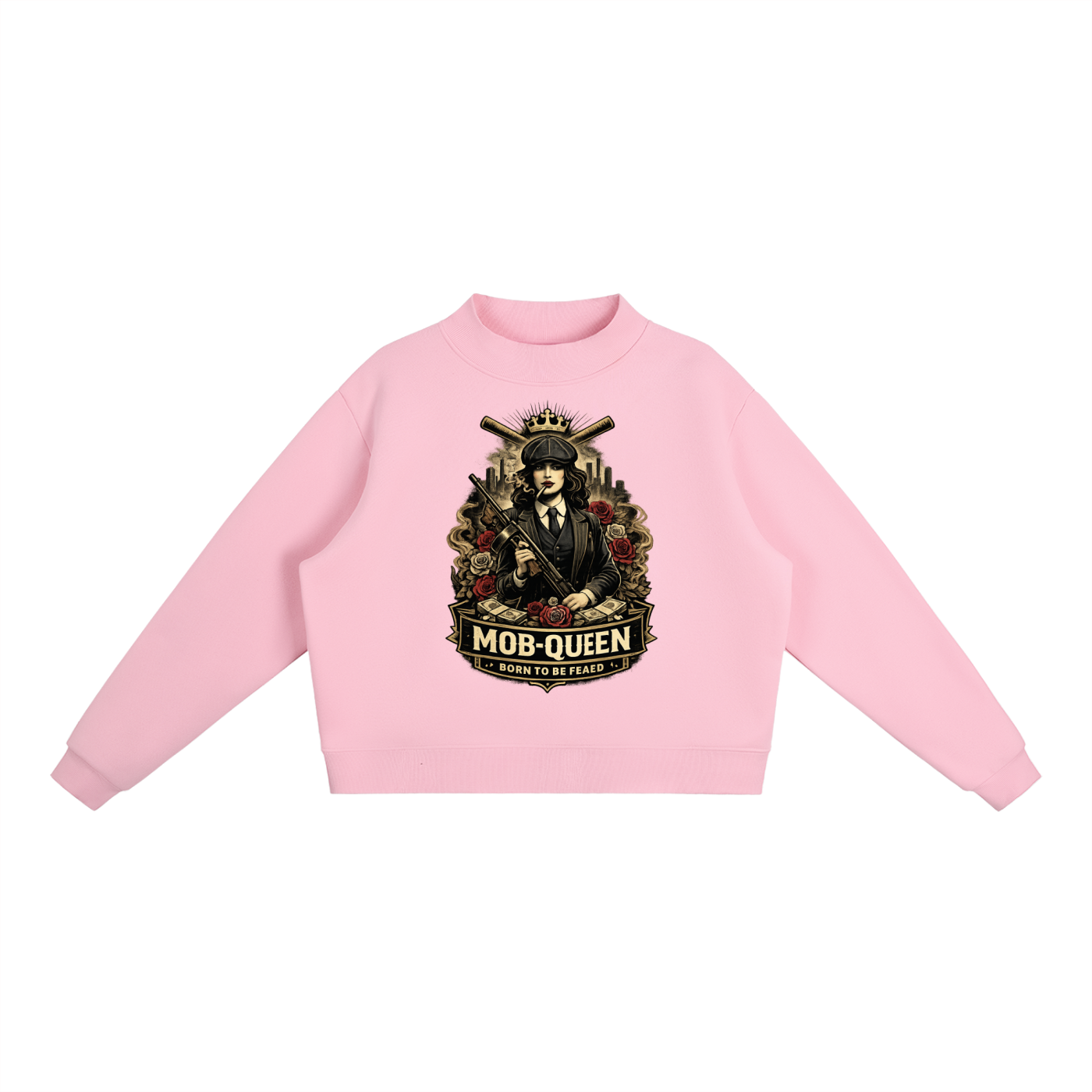Women's Fleece Mock-Neck Crew Sweatshirt - MobsterNation